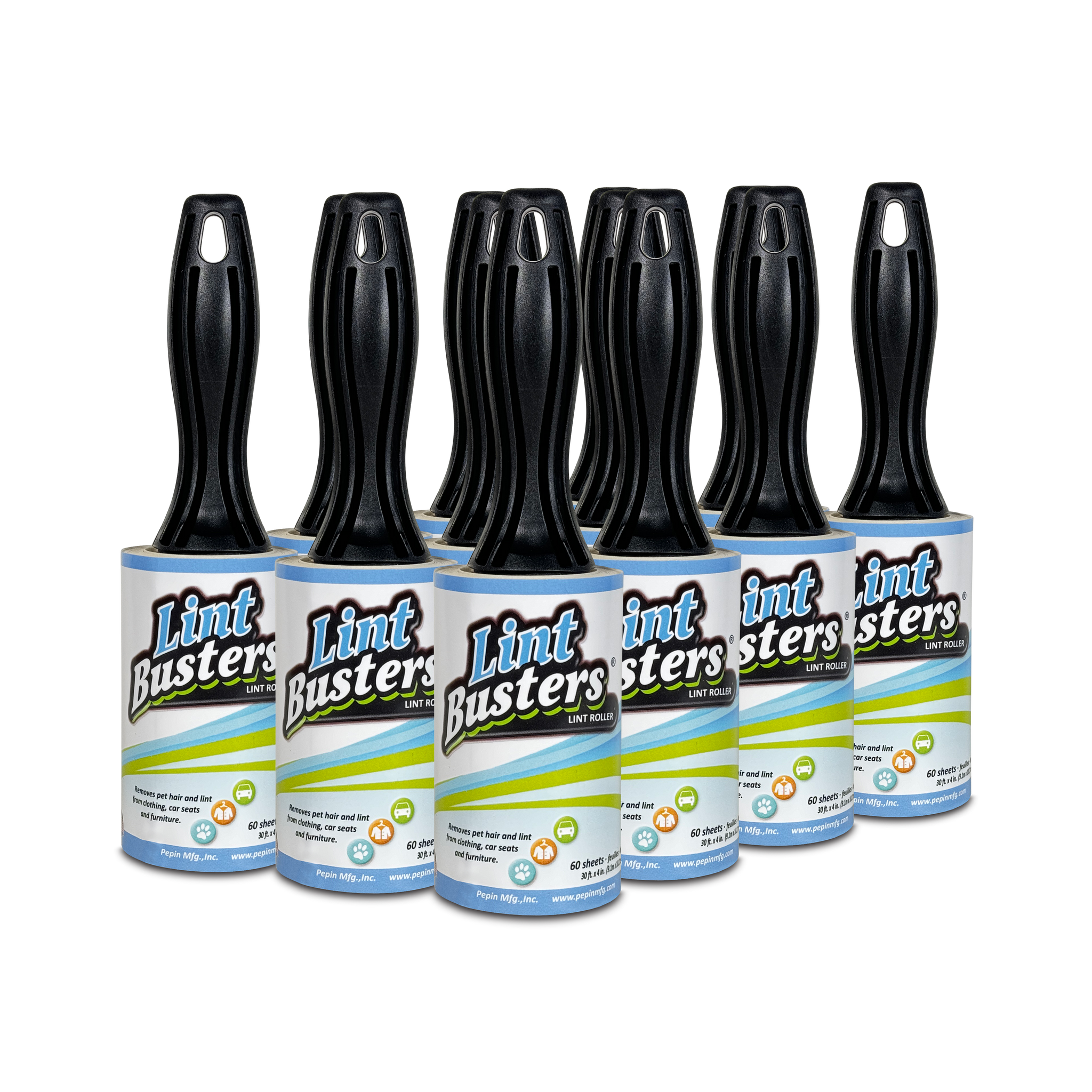 Lint Busters-12 Rolls with 12 Handles